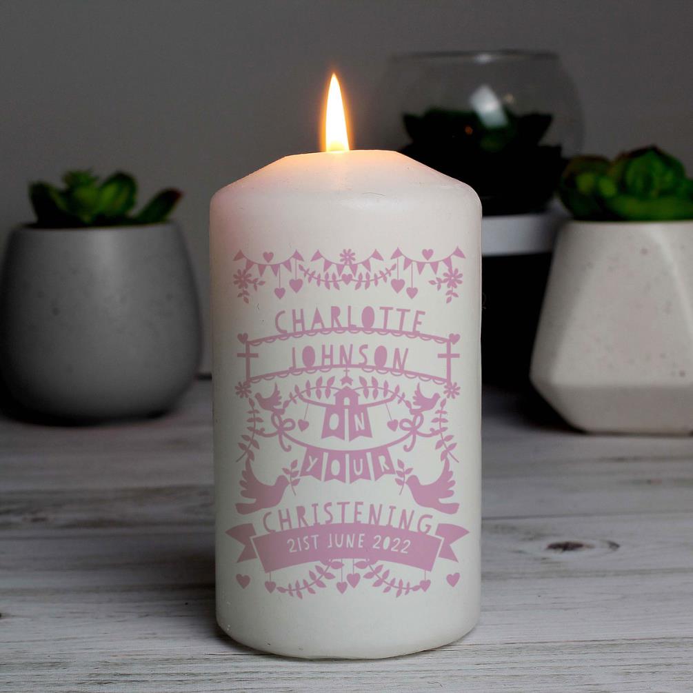 Personalised Pink Papercut Style Pillar Candle Extra Image 1